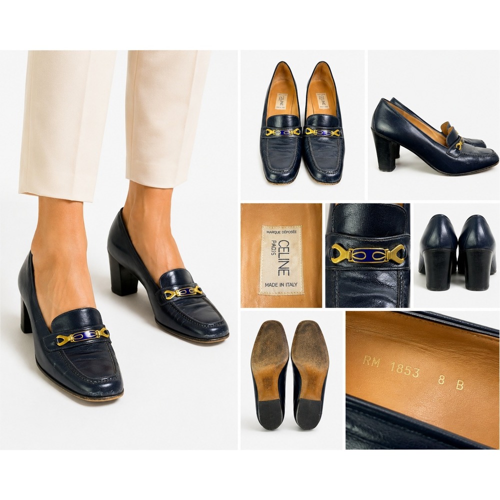Celine Loafer Pump 8 Vintage Enamel Horsebit Block Heel Italian Luxury Old Money